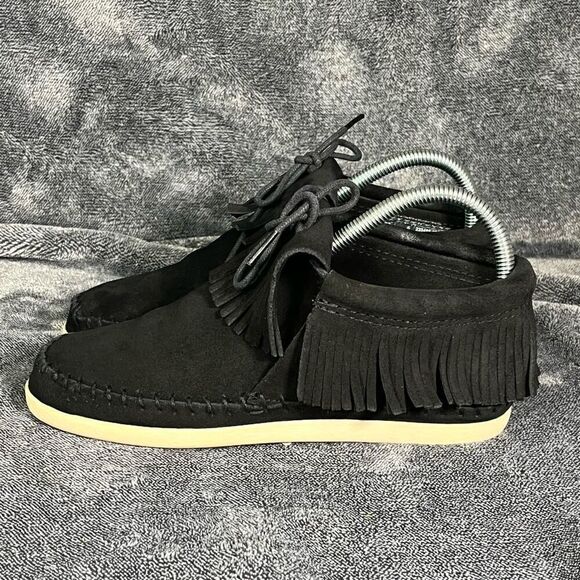 Minnetonka Venice Fringe Moccasin Bootie Women Black Suede 459 Size 6 - Picture 1 of 8